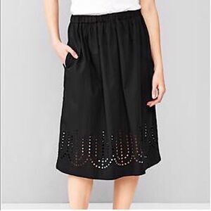 Gap Vintage black laser cut whimsy Goth midi a line pull on waist Skirt L